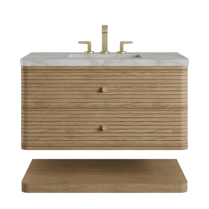 Allamari 36" Single Vanity, Dune Mist w/ 3 CM Victorian Silver Silestone Top