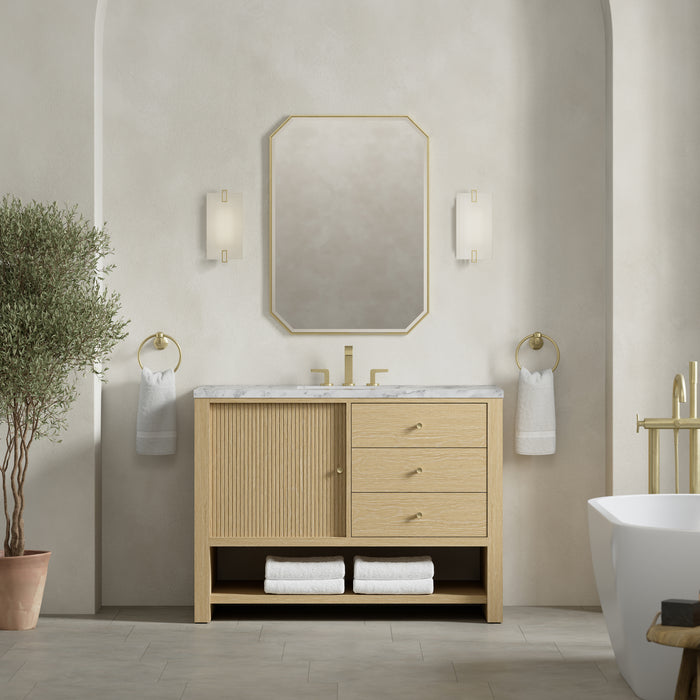 Marigot 48" Single Vanity, Sunwashed Oak w/ 3 CM Victorian Silver Silestone Top w/ FreePower Wireless Charger