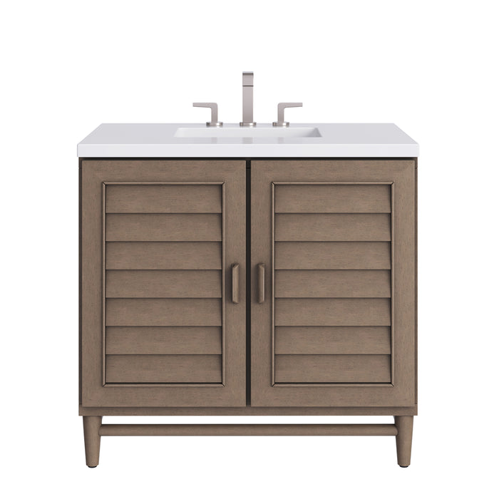 Portland 36" Single Vanity Whitewashed Walnut w/ 3 CM White Zeus Silestone Top