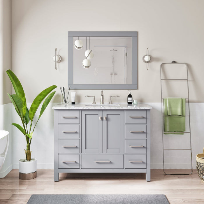 Eviva Aberdeen 48" Transitional Bathroom Vanity in Espresso, Gray or White Finish with White Carrara Marble Countertop and Undermount Porcelain Sink