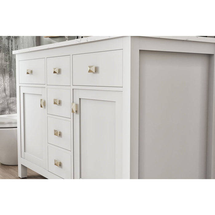 Eviva Totti Artemis 44" Transitional Double Sink Bathroom Vanity in White or Gray Finish with White Carrara Style Man-Made Stone Countertop and Undermount Porcelain Sinks