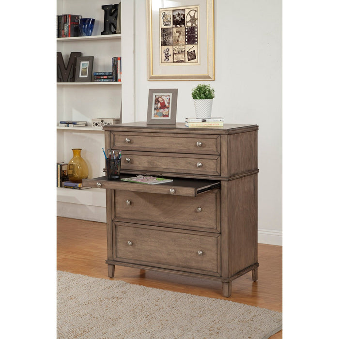 Alpine Furniture Potter 4 Drawer Multifunction Chest w/Pull Out Tray, French Truffle 1055-05