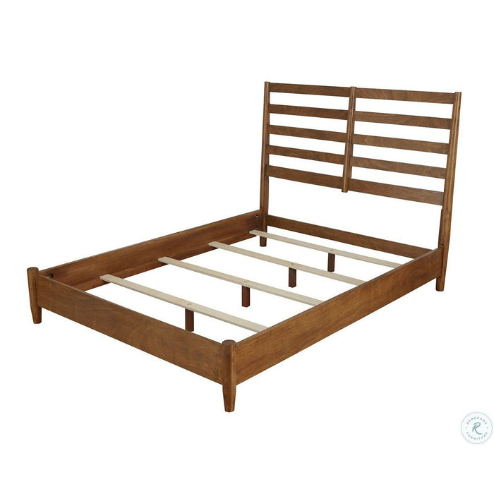 Alpine Furniture Flynn Retro Standard King Bed w/Slat Back Headboard, Acorn 1066-27EK