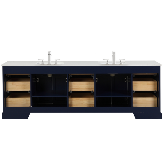 Eviva Epic 96" Transitional Vanity in Blue, Charcoal Gray, or White Finish with Brushed Nickel or Gold Hardware with White Quartz Top