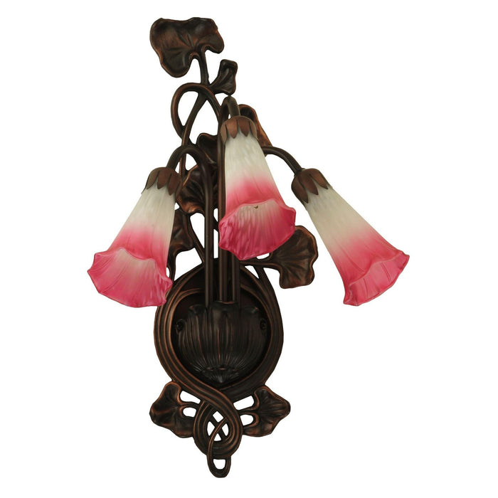 Meyda 10.5" Wide Tiffany Pink White Pond Lily 3 LT Wall Sconce