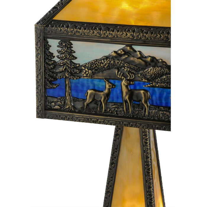 Meyda 21"H Tiffany Yellow Deer Lodge Lighted Base Table Lamp