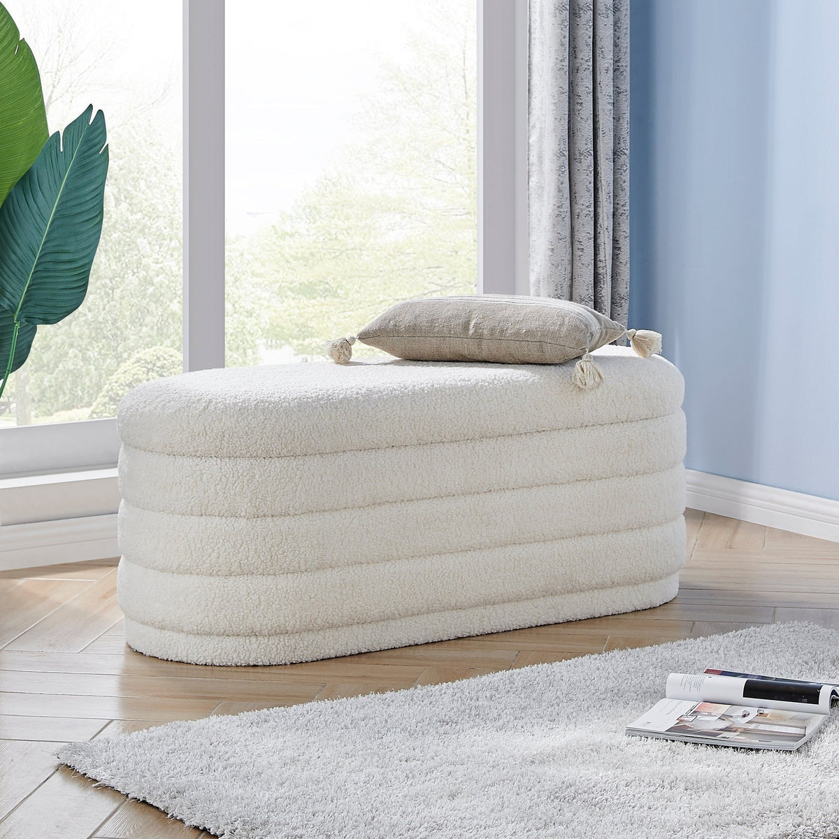 New Pacific Direct Celine Faux Shearling Fabric Storage Bench 1600078-