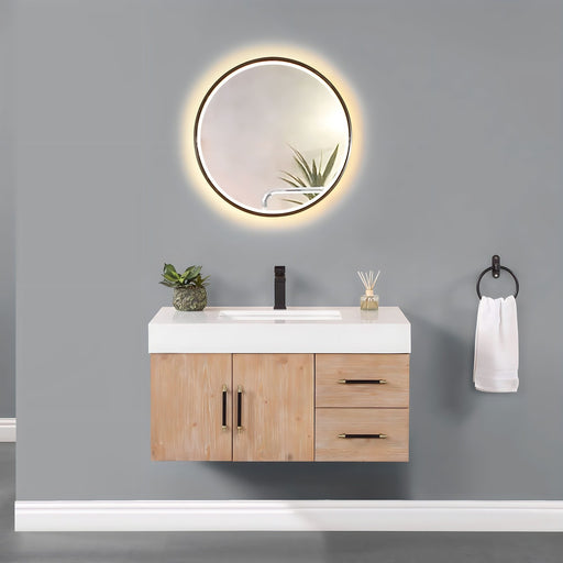 Altair Design Corchia 36"" Wall-mounted Single Bathroom Vanity in Light Brown with White Composite Stone Countertop