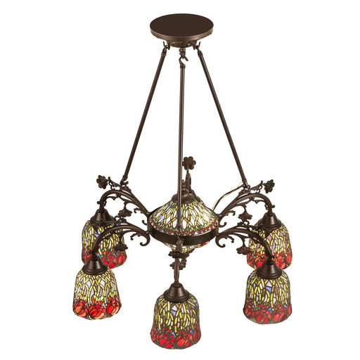 Meyda 28"W Red Rosebud 6 Arm Semi-Flushmount