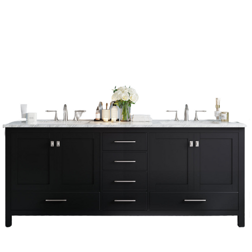 Eviva Aberdeen 84" Transitional Double Sink Bathroom Vanity in Espresso, Gray or White Finish with White Carrara Marble Countertop and Undermount Porcelain Sinks