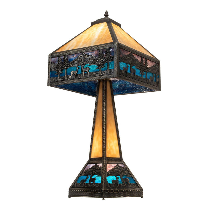 Meyda 29" Mission Deer Lodge Blue Lighted Base Table Lamp