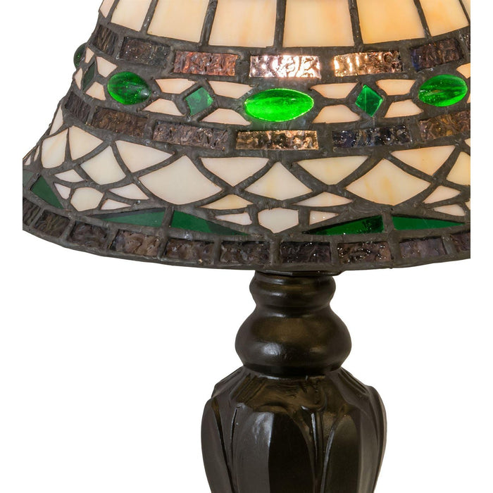 Meyda 15" High Tiffany Roman Emerald Green Jeweled Mini Table Lamp