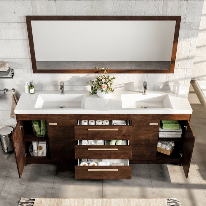 Eviva Lugano 84" Modern Double Sink Bathroom Vanity in Cement Gray, Gray, Gray Oak, Rosewood, White Finish with White Integrated Acrylic Top