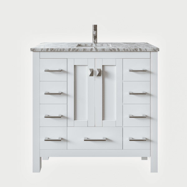 Eviva Hampton 36" x 18" Transitional Bathroom Vanity in Gray or White Finish with White Carrara Countertop and Undermount Porcelain Sink
