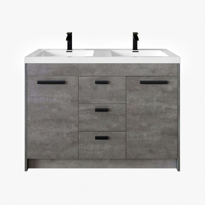 Eviva Lugano 48" Modern Double Sink Bathroom Vanity in Cement Gray, Natural Oak,or White Finish with White Integrated Acrylic Top