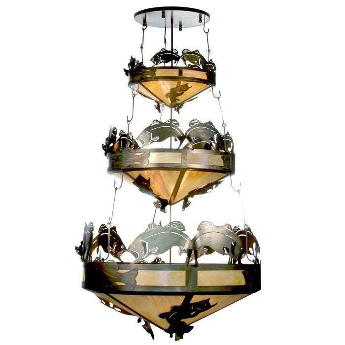 Meyda 58"W Catch of the Day Bass 3 Tier Inverted Pendant