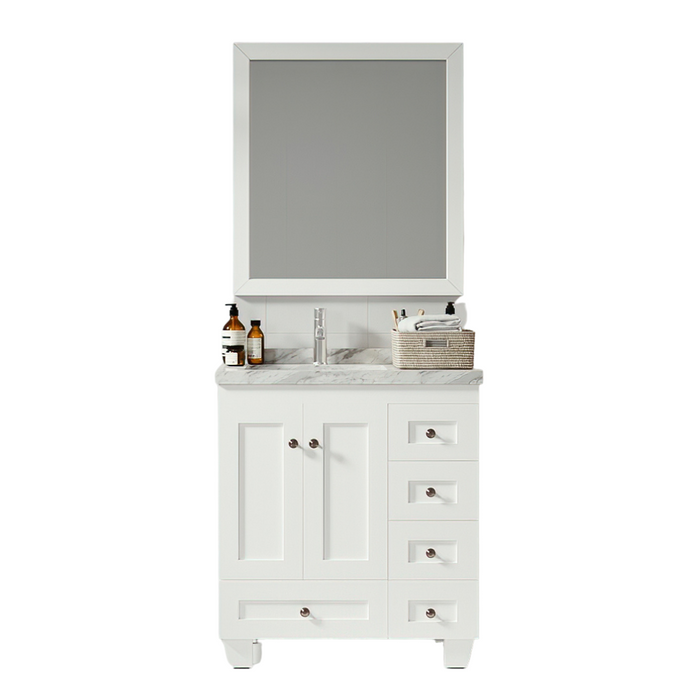 Eviva Acclaim 28" Transitional Bathroom Vanity in Espresso, Gray or White Finish with White Carrara Marble Countertop and Undermount Porcelain Sink