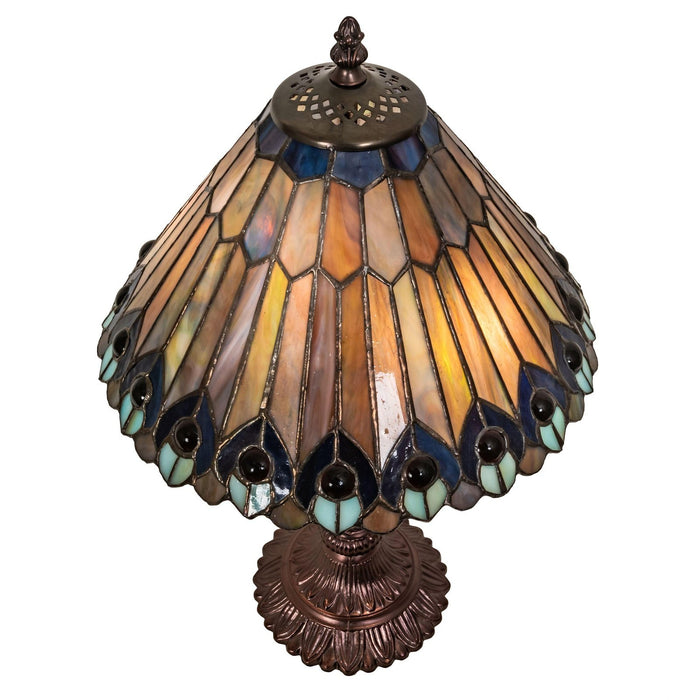 Meyda 19" High Tiffany Jeweled Peacock Accent Lamp