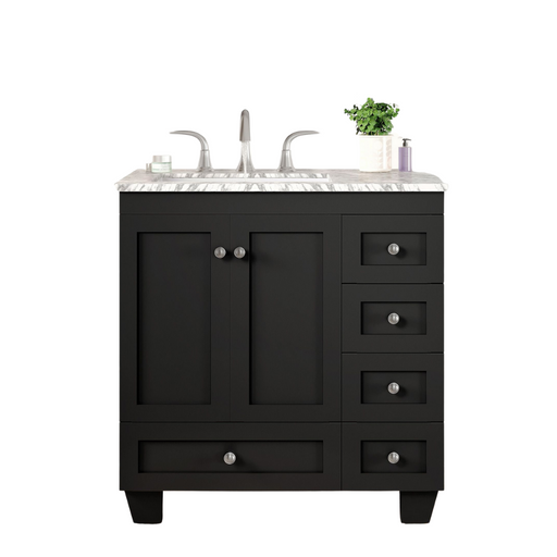 Eviva Acclaim 28" Transitional Bathroom Vanity in Espresso, Gray or White Finish with White Carrara Marble Countertop and Undermount Porcelain Sink