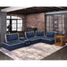 Sunset Trading Pixie 5 Piece Sofa Sectional | L Shaped Modular Couch | Bluetooth Speaker Console Outlets USB Storage Cupholders | Navy Blue and Cream Fabric SU-UPX1671135-4A-MNWL