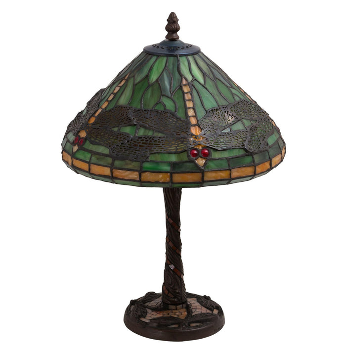 Meyda 17" High Tiffany Dragonfly Twisted Fly Mosaic Base Table Lamp