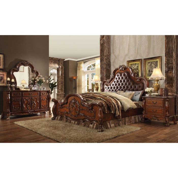 Acme Furniture Dresden Ck Bed in PU & Cherry Oak Finish 23134CK