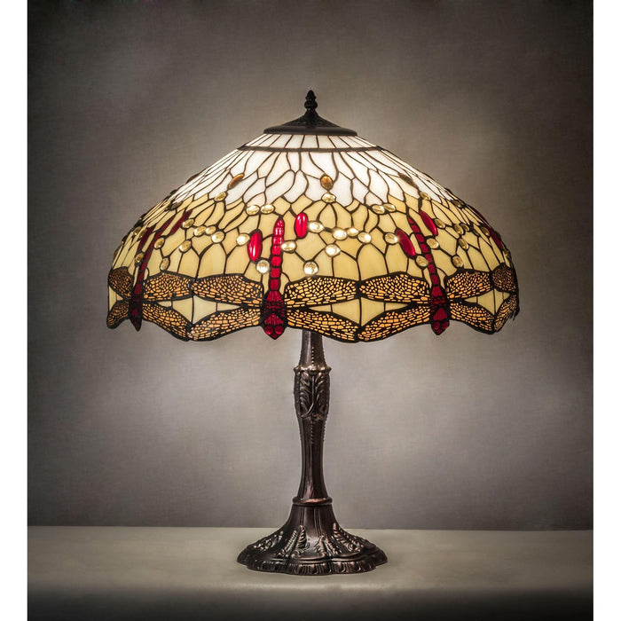 Meyda 26" High Tiffany Hanginghead Ruby Colored Dragonfly Table Lamp