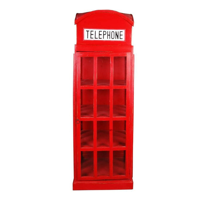 Sunset Trading Cottage English Phone Booth Cabinet | Distressed Red Solid Wood | Fully Assembled Glass Display Shelf Case CC-CAB064LD-RD