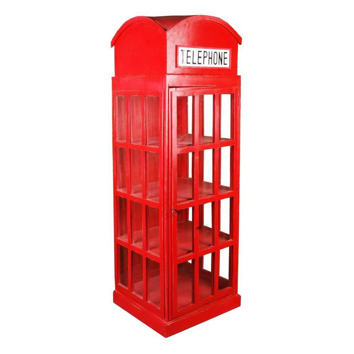 Sunset Trading Cottage English Phone Booth Cabinet | Distressed Red Solid Wood | Fully Assembled Glass Display Shelf Case CC-CAB064LD-RD