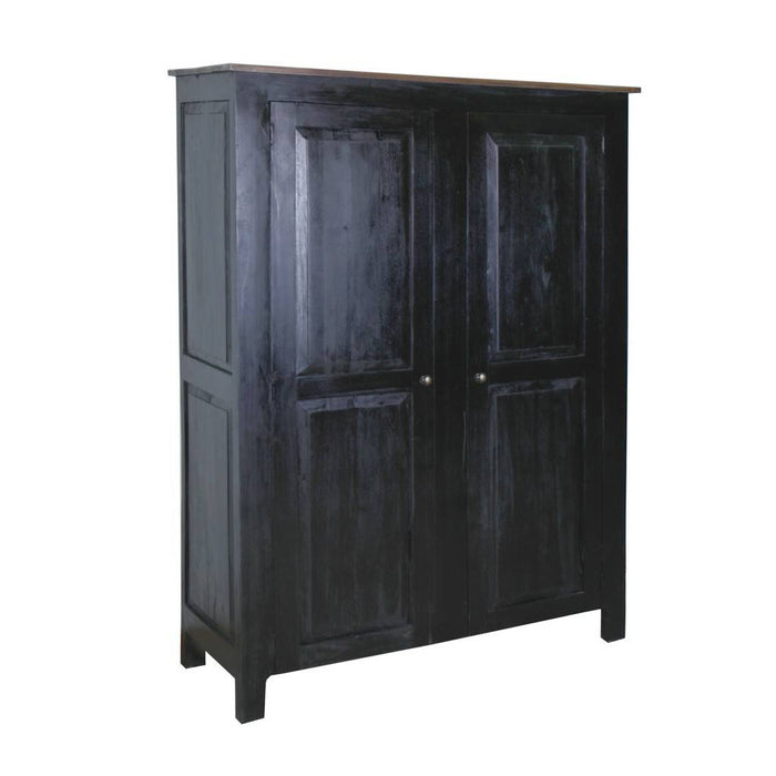 Sunset Trading Cottage Wide 2 Door Storage Cabinet Distressed Black/Savage Brown Solid Wood | Fully Assembled Jelly Cupboard Pantry CC-CAB1226TLD-ABSV