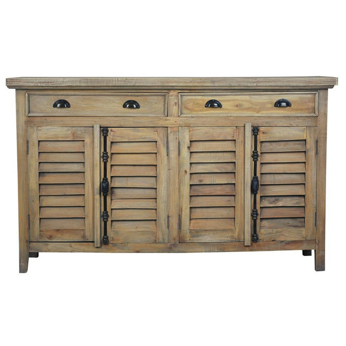 Sunset Trading Cottage 58" Shutter Door Credenza | Driftwood Brown Solid Wood Sideboard | Fully Assembled Console CC-CAB163S-DW