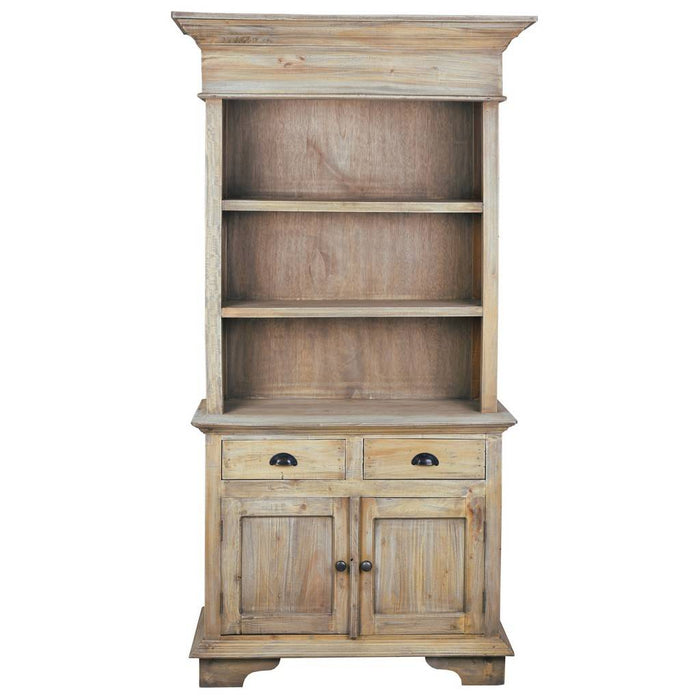 Sunset Trading Cottage 41" Hutch Buffet Server | Open Display Kitchen Pantry Shelves, Storage Doors, Drawers | Driftwood Brown Solid Wood China Cabinet CC-CAB175S-DW