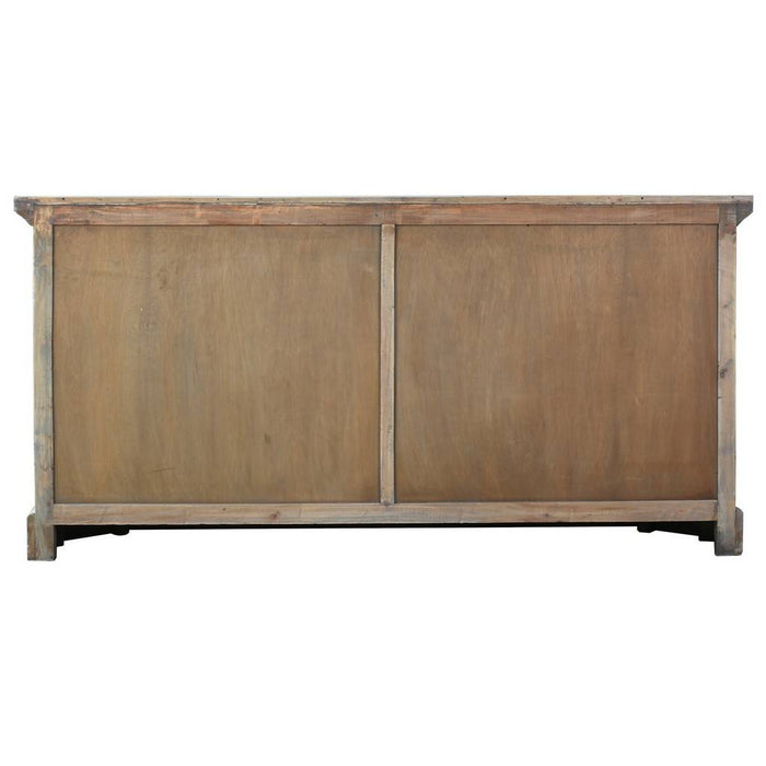 Sunset Trading Cottage 77" Window Pane Glass Door Display Credenza | Driftwood Brown Solid Wood | Dining Buffet Entryway Cabinet | Fully Assembled Sideboard CC-CAB924S-DW