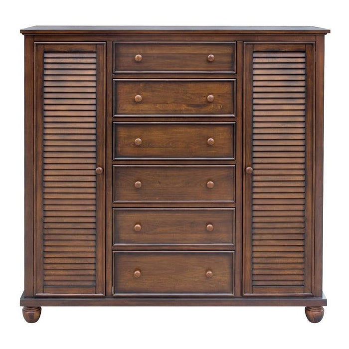 Sunset Trading Bahama Shutter 5 Piece Queen Bedroom Set | 1 Drawer Nightstand | Drawer Dresser with Mirror | Tropical Walnut Brown CF-1105-0158-Q-5PC