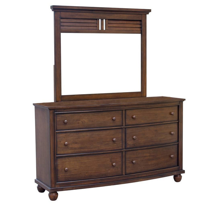 Sunset Trading Bahama Shutter 5 Piece Queen Bedroom Set | 1 Drawer Nightstand | Drawer Dresser with Mirror | Tropical Walnut Brown CF-1105-0158-Q-5PC