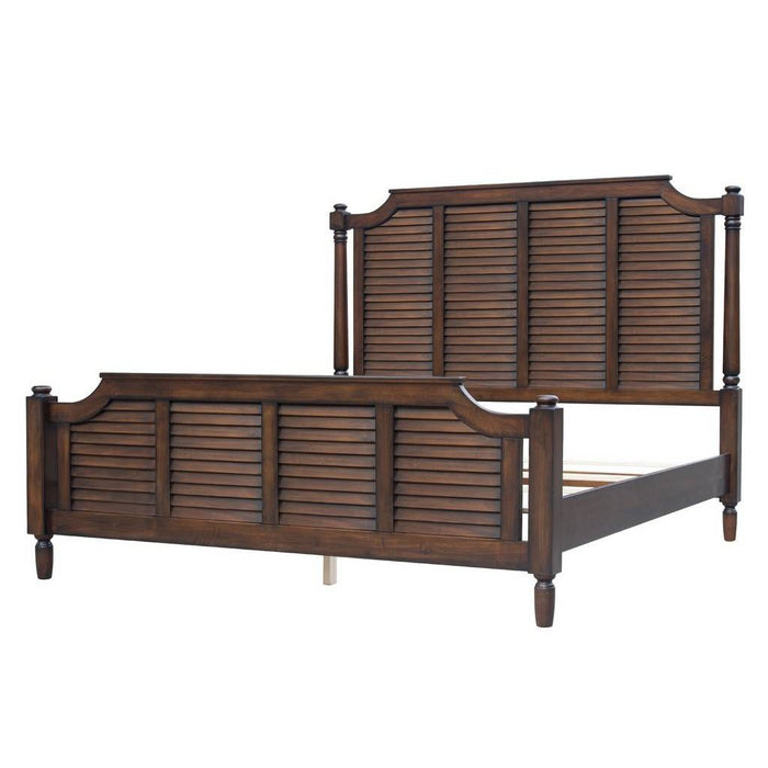 Sunset Trading Bahama Shutter Wood 5 Piece King Bedroom Set | Nightstand with Cabinet | Armoire | Double Dresser with Mirror | Tropical Walnut Brown CF-1106-0158-K-5PC
