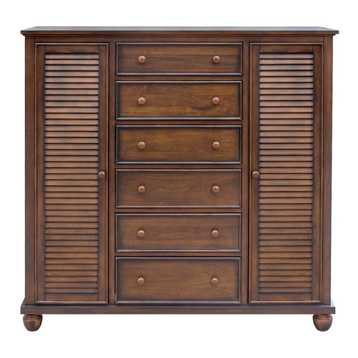 Sunset Trading Bahama Shutter Wood 5 Piece King Bedroom Set | Nightstand with Cabinet | Armoire | Double Dresser with Mirror | Tropical Walnut Brown CF-1106-0158-K-5PC