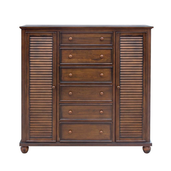Sunset Trading Bahama Shutter Wood Armoire | Tropical Walnut Brown | Fully Assembled Wardrobe Bedroom Furniture CF-1142-0158