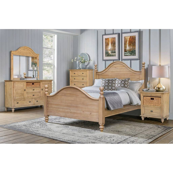 Sunset Trading Vintage Casual King Bed | Planked Curved Panel Headboard and Footboard with Finials | Distressed Natural Maple Acacia | Solid Wood CF-1202-0252-KB