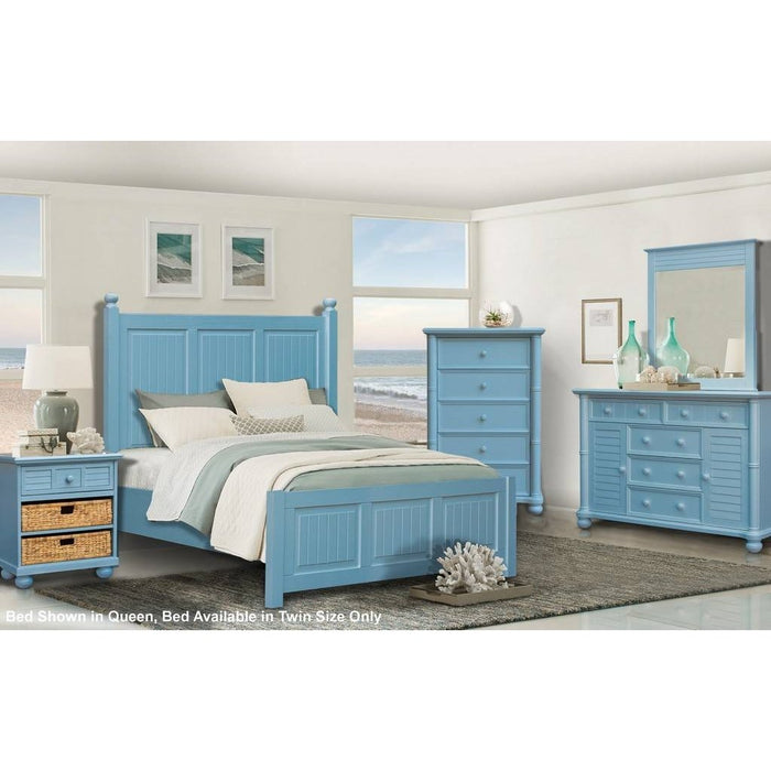 Sunset Trading Cool Breeze 5 Piece Twin Bedroom Set | Beach Blue | Fully Assembled Nightstand w Baskets, Dresser, Chest of Drawers CF-1703-0156-T5P