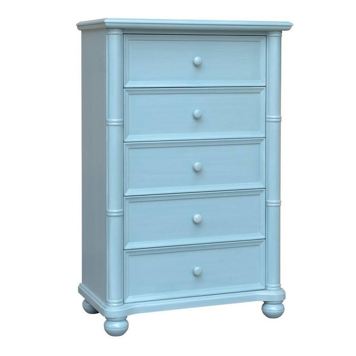 Sunset Trading Cool Breeze 5 Piece Twin Bedroom Set | Beach Blue | Fully Assembled Nightstand w Baskets, Dresser, Chest of Drawers CF-1703-0156-T5P