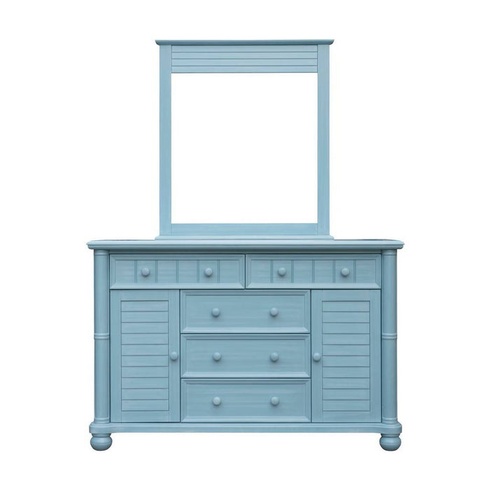 Sunset Trading Cool Breeze Dresser and Mirror | 5 Drawers 2 Cabinets | Beach Blue Wood | Fully Assembled CF-1730_34-0156