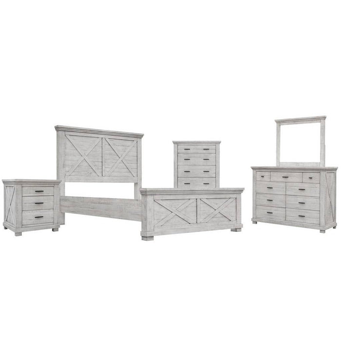 Sunset Trading Crossing Barn 5 Piece King Bedroom Set | Panel Bed Dresser Mirror Chest Nightstand | Gray Acacia Wood CF-4102-0786-K5P