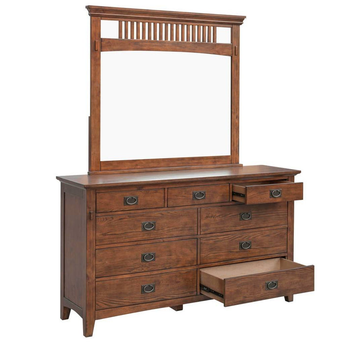 Sunset Trading Mission Bay 5 Piece Queen Bedroom Set | Amish Brown Solid Wood | Panel Bed Dresser Mirror Chest Nightstand CF-4901-0877-Q5P
