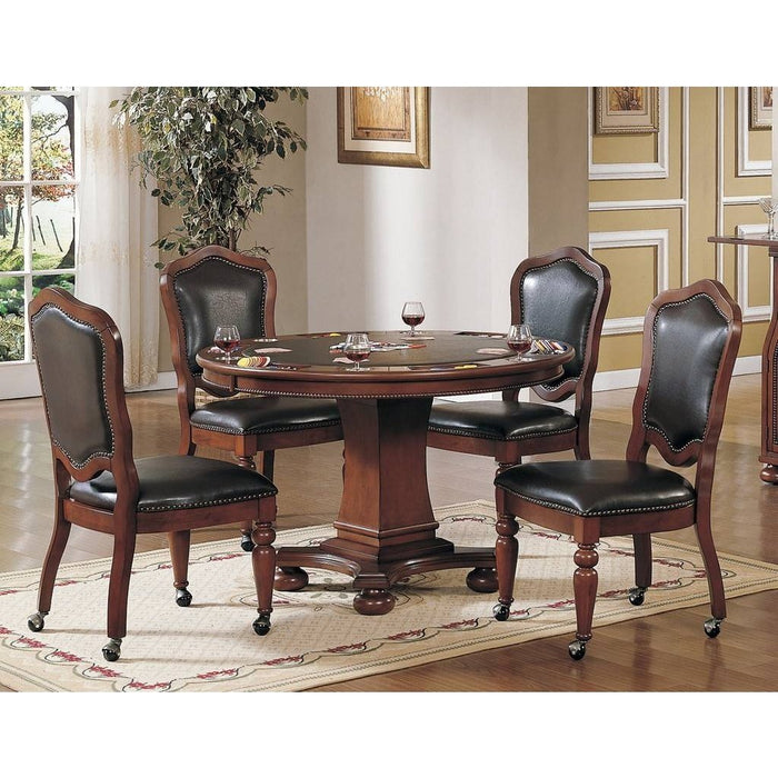 Sunset Trading 5 Piece Bellagio 48" Round Dining and Poker Table Set | Reversible Game Top | Caster Chairs with Nailheads | Seats 6 CR-87148-5PC