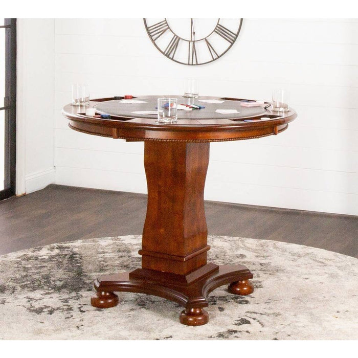 Sunset Trading Bellagio 42" Round Counter Height Dining, Chess and Poker Table | Reversible 3 in 1 Game Top | Distressed Cherry Brown Wood CR-87148-TCB