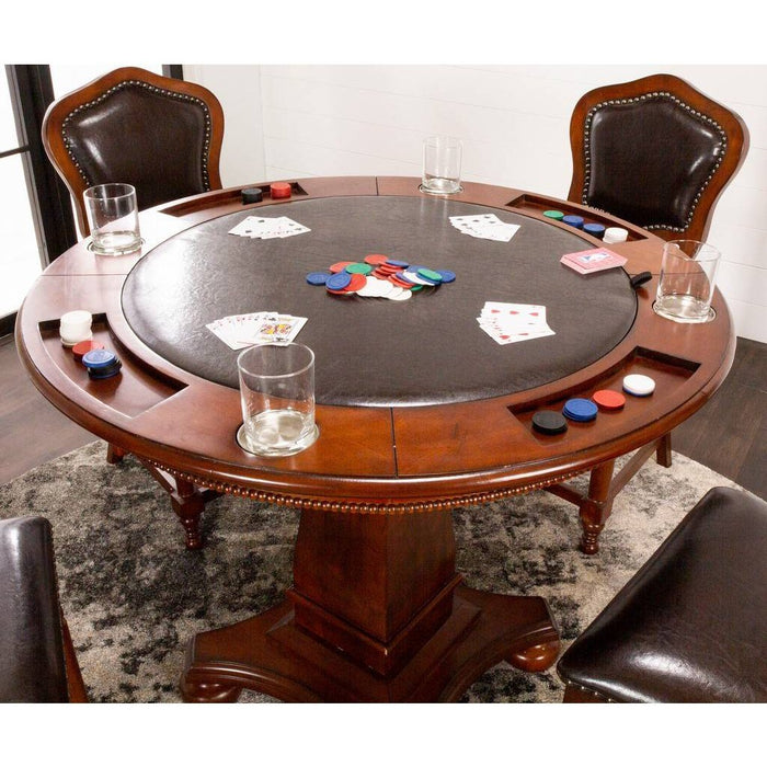 Sunset Trading Bellagio 42" Round Counter Height Dining, Chess and Poker Table | Reversible 3 in 1 Game Top | Distressed Cherry Brown Wood CR-87148-TCB