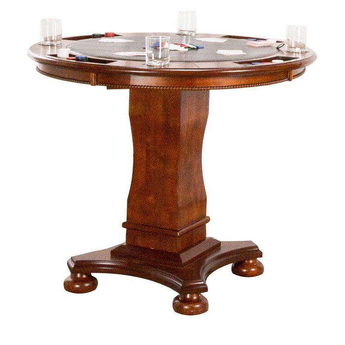 Sunset Trading Bellagio 42" Round Counter Height Dining, Chess and Poker Table | Reversible 3 in 1 Game Top | Distressed Cherry Brown Wood CR-87148-TCB