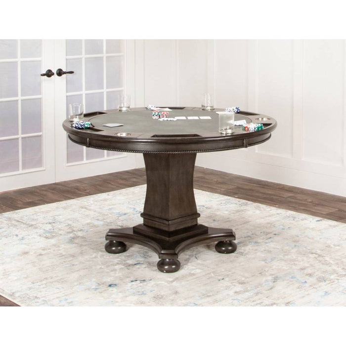 Sunset Trading 48" Round Vegas Dining and Poker Table | Reversible Game Top | Gray Wood CR-87711-TB