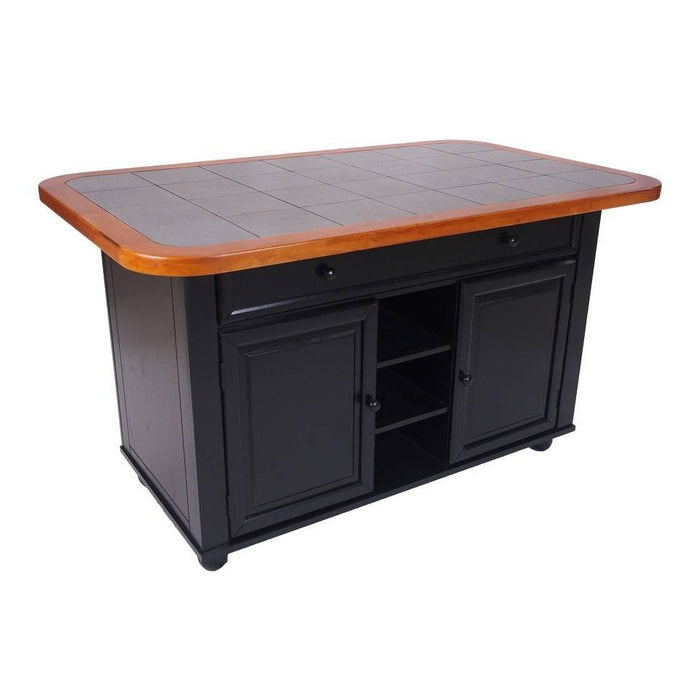 Sunset Trading Antique Black Kitchen Island | Cherry Trim and Gray Tile Top CY-KITT02-BCH